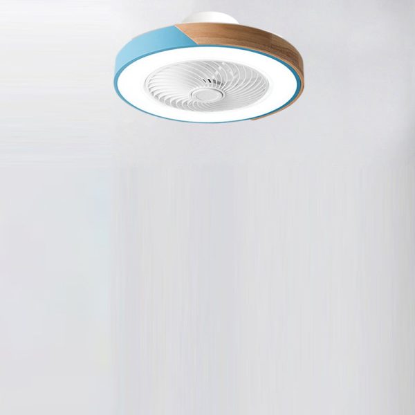 Contemporary Scandinavian Round Iron Solid Wood LED Silent Semi-Flush Mount Ceiling Fan Light For Bedroom - Image 14