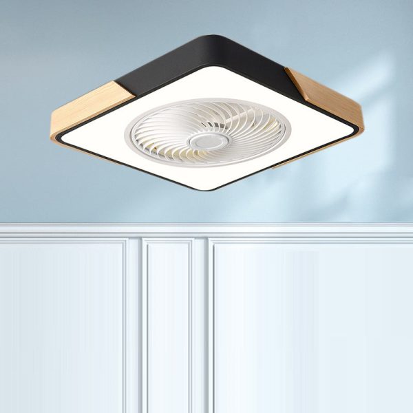 Contemporary Scandinavian Round Iron Solid Wood LED Silent Semi-Flush Mount Ceiling Fan Light For Bedroom - Image 18