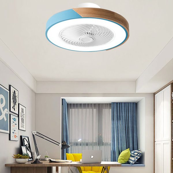 Contemporary Scandinavian Round Iron Solid Wood LED Silent Semi-Flush Mount Ceiling Fan Light For Bedroom - Image 13
