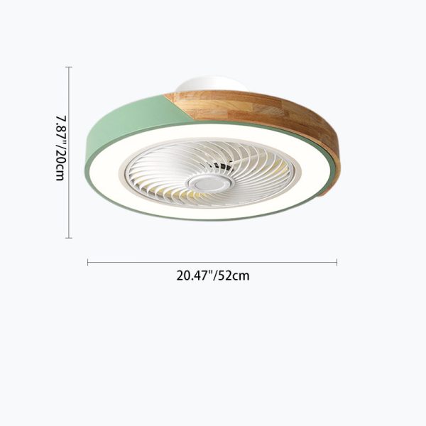 Contemporary Scandinavian Round Iron Solid Wood LED Silent Semi-Flush Mount Ceiling Fan Light For Bedroom - Image 3