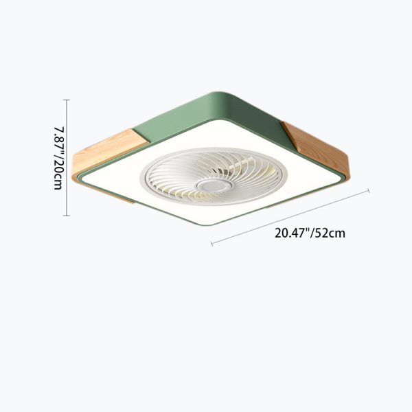 Contemporary Scandinavian Round Iron Solid Wood LED Silent Semi-Flush Mount Ceiling Fan Light For Bedroom - Image 4