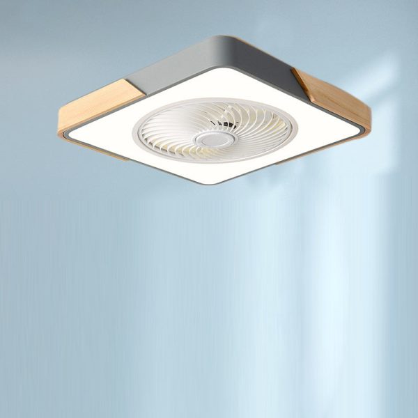 Contemporary Scandinavian Round Iron Solid Wood LED Silent Semi-Flush Mount Ceiling Fan Light For Bedroom - Image 19