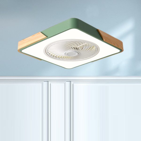 Contemporary Scandinavian Round Iron Solid Wood LED Silent Semi-Flush Mount Ceiling Fan Light For Bedroom - Image 20