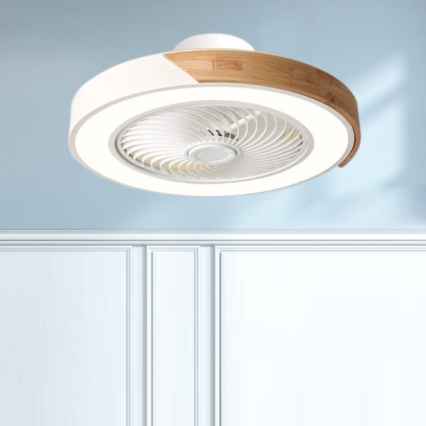 Contemporary Scandinavian Round Iron Solid Wood LED Silent Semi-Flush Mount Ceiling Fan Light For Bedroom - Image 21