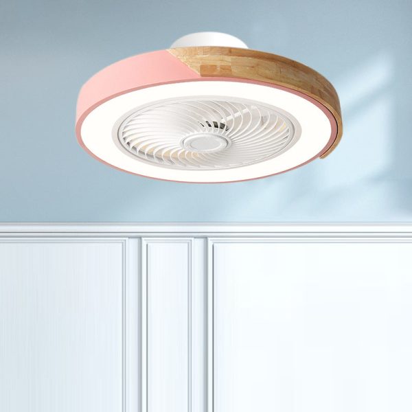 Contemporary Scandinavian Round Iron Solid Wood LED Silent Semi-Flush Mount Ceiling Fan Light For Bedroom - Image 22