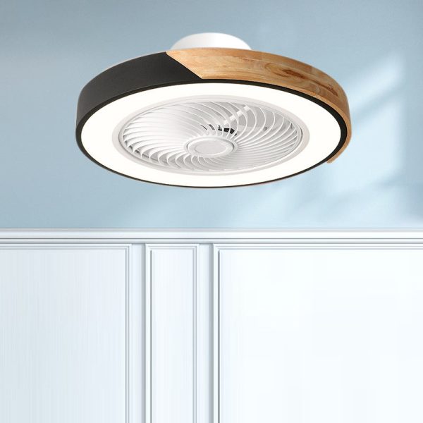 Contemporary Scandinavian Round Iron Solid Wood LED Silent Semi-Flush Mount Ceiling Fan Light For Bedroom - Image 23