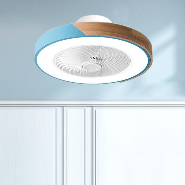 Contemporary Scandinavian Round Iron Solid Wood LED Silent Semi-Flush Mount Ceiling Fan Light For Bedroom - Image 25