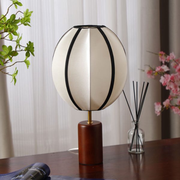 Modern Mid-Century Fabric Lantern Shade Solid Wood 1-Light Table Lamp For Study - Image 5