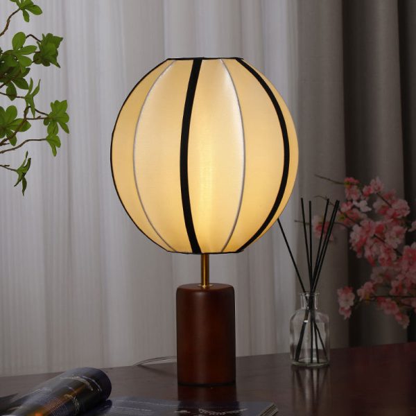 Modern Mid-Century Fabric Lantern Shade Solid Wood 1-Light Table Lamp For Study