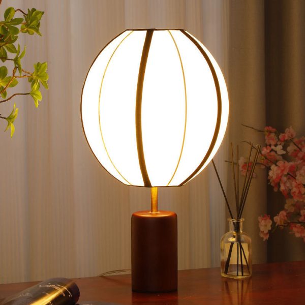 Modern Mid-Century Fabric Lantern Shade Solid Wood 1-Light Table Lamp For Study - Image 2