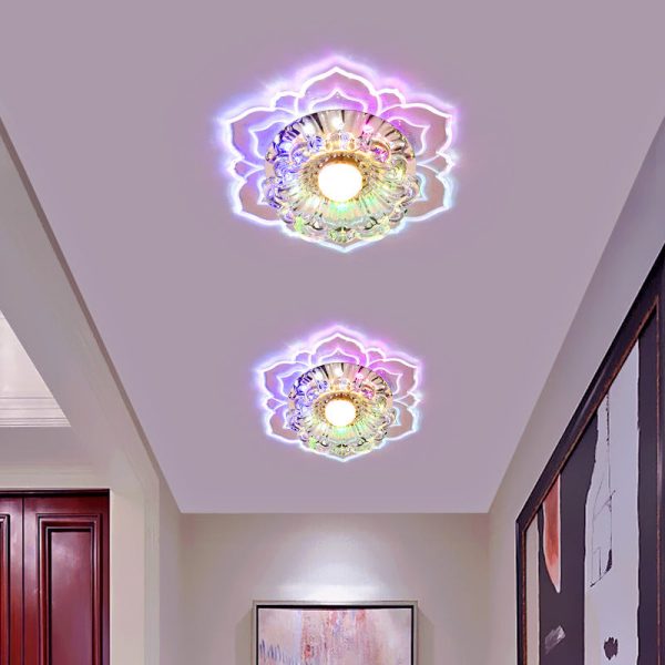 Contemporary Luxury Floral Dazzling Crystal Acrylic LED Flush Mount Ceiling Light For Hallway