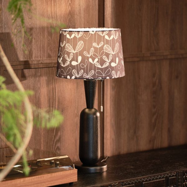 Traditional Colonial Plaid Fabric Round Shade Solid Wood Column Base 1-Light Table Lamp For Bedroom - Image 12