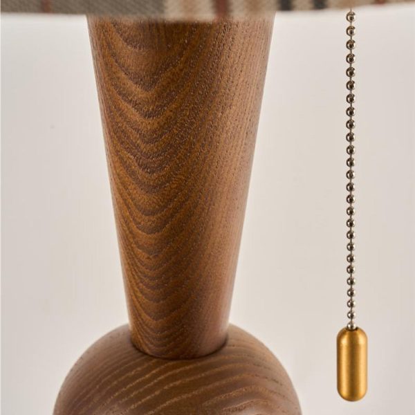 Traditional Colonial Plaid Fabric Round Shade Solid Wood Column Base 1-Light Table Lamp For Bedroom - Image 5