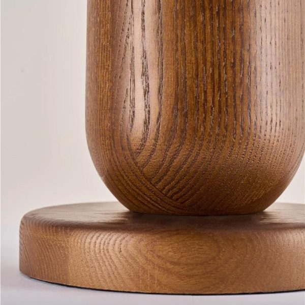 Traditional Colonial Plaid Fabric Round Shade Solid Wood Column Base 1-Light Table Lamp For Bedroom - Image 4