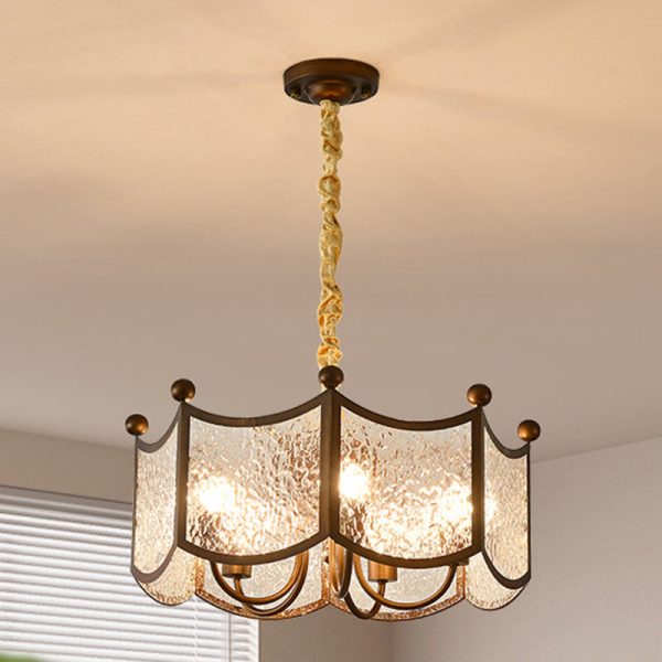 Traditional French Corrugated Ripple Glass Shade Hardware 5-Light Chandelier For Living Room - Image 10