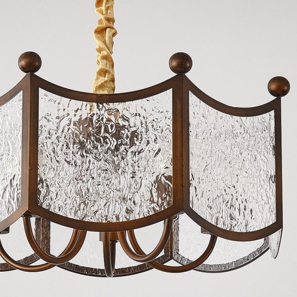 Traditional French Corrugated Ripple Glass Shade Hardware 5-Light Chandelier For Living Room - Image 7