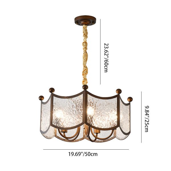 Traditional French Corrugated Ripple Glass Shade Hardware 5-Light Chandelier For Living Room - Image 4