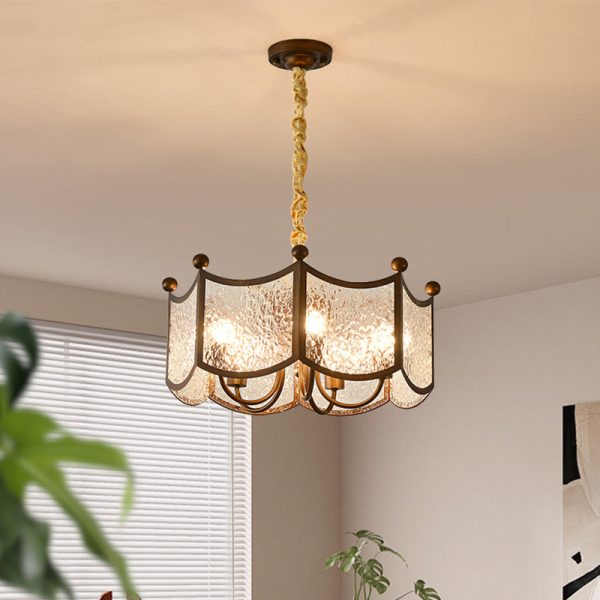 Traditional French Corrugated Ripple Glass Shade Hardware 5-Light Chandelier For Living Room - Image 2