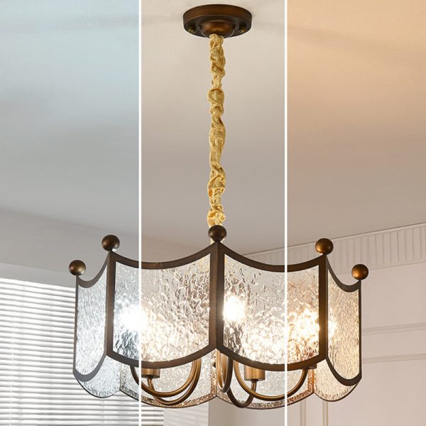 Traditional French Corrugated Ripple Glass Shade Hardware 5-Light Chandelier For Living Room - Image 9