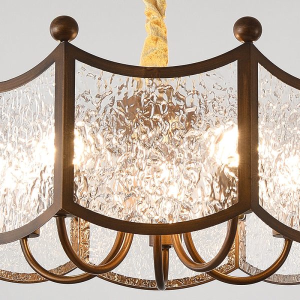 Traditional French Corrugated Ripple Glass Shade Hardware 5-Light Chandelier For Living Room - Image 5