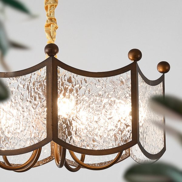 Traditional French Corrugated Ripple Glass Shade Hardware 5-Light Chandelier For Living Room - Image 6