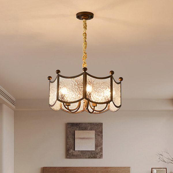 Traditional French Corrugated Ripple Glass Shade Hardware 5-Light Chandelier For Living Room - Image 3