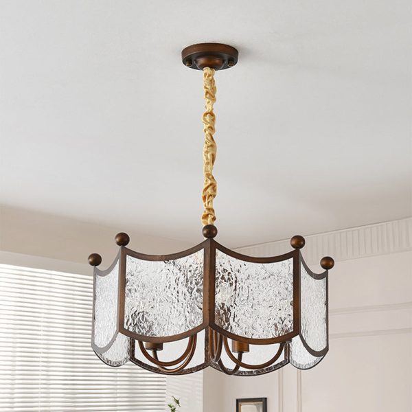 Traditional French Corrugated Ripple Glass Shade Hardware 5-Light Chandelier For Living Room - Image 11