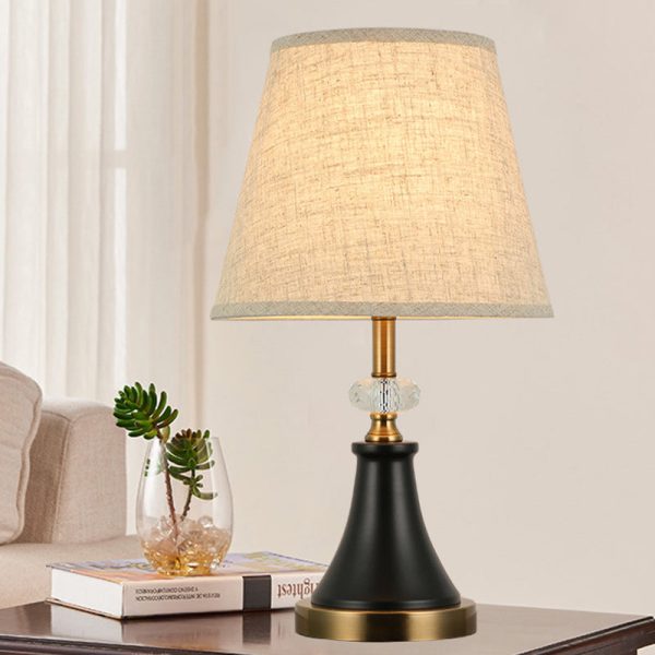 Traditional Colonial Fabric Round Shade Hardware Base 1-Light Table Lamp For Bedroom - Image 2