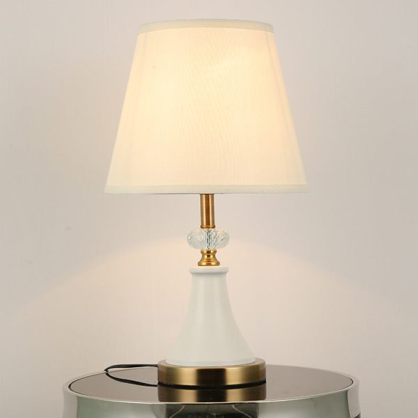 Traditional Colonial Fabric Round Shade Hardware Base 1-Light Table Lamp For Bedroom - Image 7