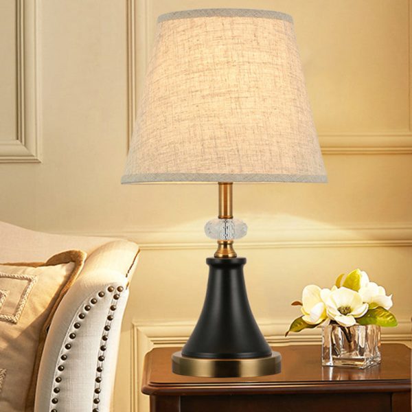 Traditional Colonial Fabric Round Shade Hardware Base 1-Light Table Lamp For Bedroom - Image 3