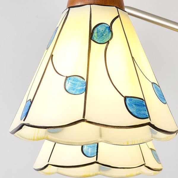 Traditional Tiffany Stained Glass Flower Shade Iron Solid Wood 5-Light Chandelier For Living Room - Image 7
