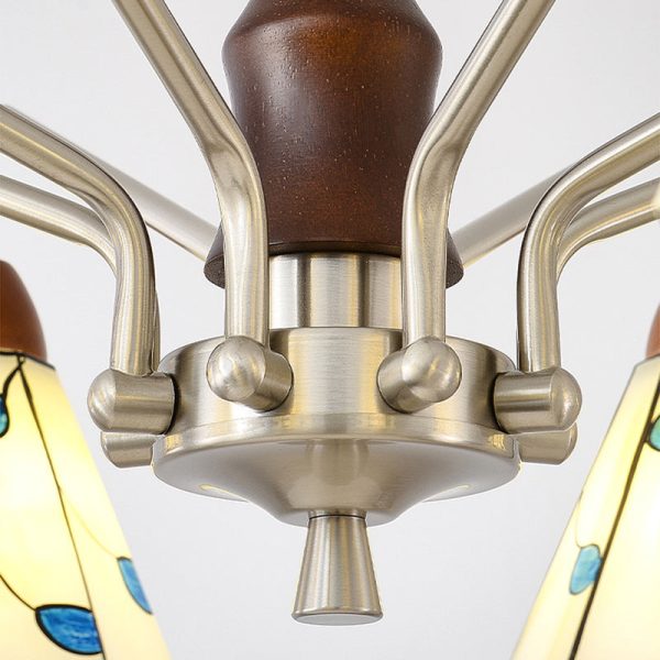 Traditional Tiffany Stained Glass Flower Shade Iron Solid Wood 5-Light Chandelier For Living Room - Image 8