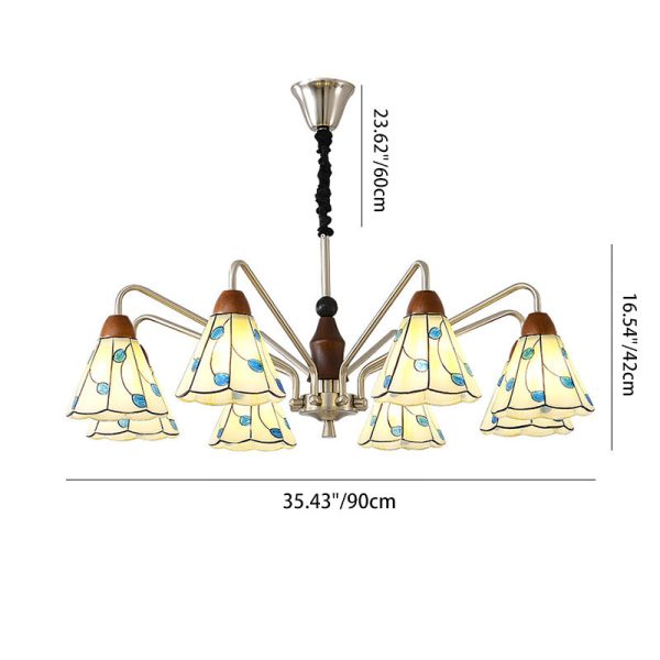 Traditional Tiffany Stained Glass Flower Shade Iron Solid Wood 5-Light Chandelier For Living Room - Image 3