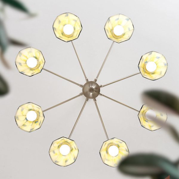 Traditional Tiffany Stained Glass Flower Shade Iron Solid Wood 5-Light Chandelier For Living Room - Image 5