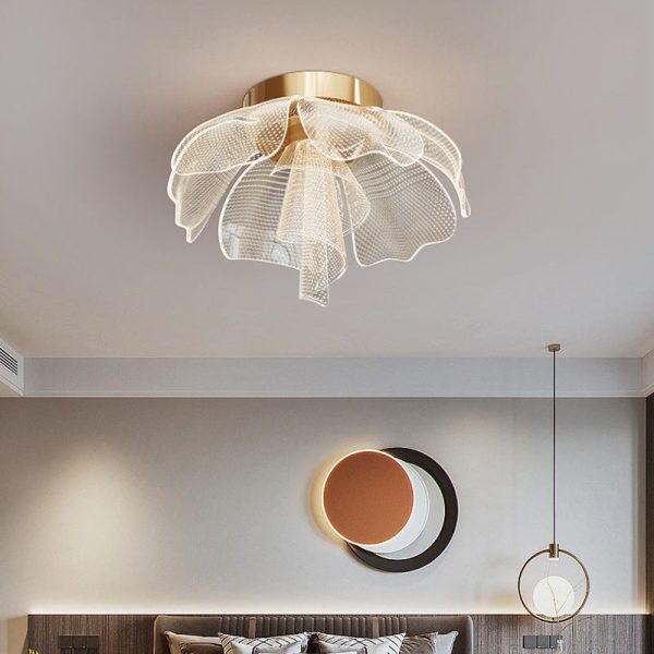 Modern Luxury Flower Petal Dome Iron Acrylic LED Flush Mount Ceiling Light For Bedroom - Image 17
