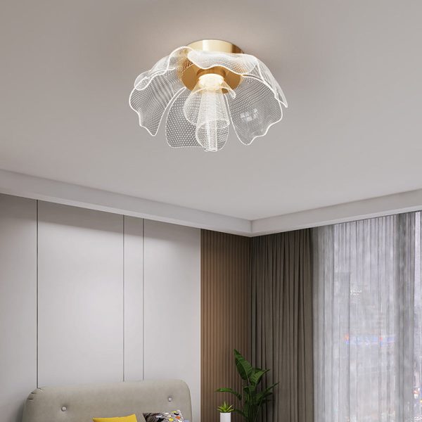 Modern Luxury Flower Petal Dome Iron Acrylic LED Flush Mount Ceiling Light For Bedroom - Image 18