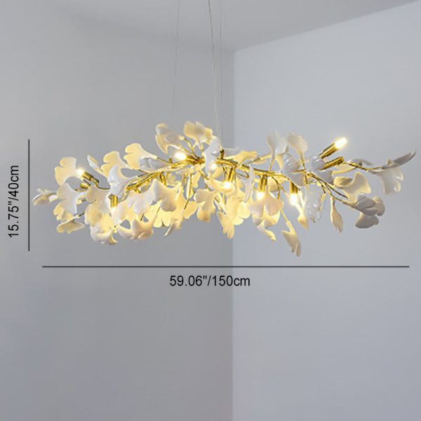 Traditional French Ginkgo Leaf Dome Rectangle Top Round Linear Iron Ceramic 6/8/10/12 Light Chandelier For Bedroom - Image 9