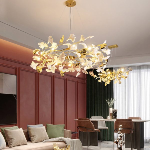 Traditional French Ginkgo Leaf Dome Rectangle Top Round Linear Iron Ceramic 6/8/10/12 Light Chandelier For Bedroom - Image 17