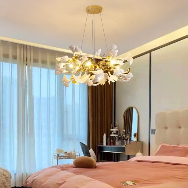 Traditional French Ginkgo Leaf Dome Rectangle Top Round Linear Iron Ceramic 6/8/10/12 Light Chandelier For Bedroom - Image 16