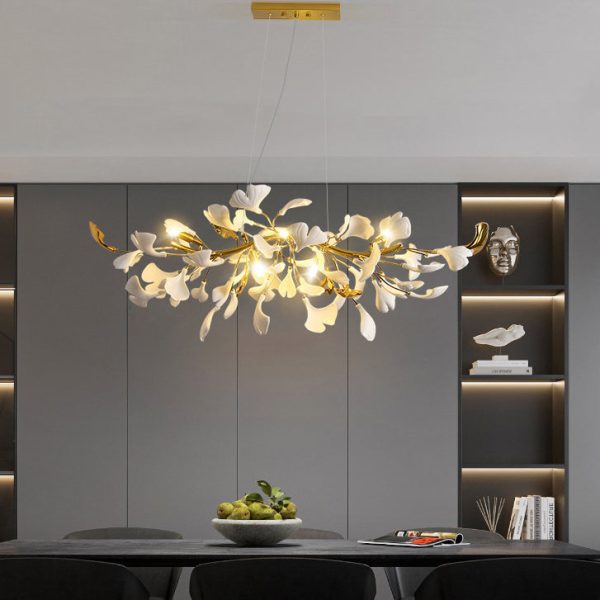Traditional French Ginkgo Leaf Dome Rectangle Top Round Linear Iron Ceramic 6/8/10/12 Light Chandelier For Bedroom - Image 2