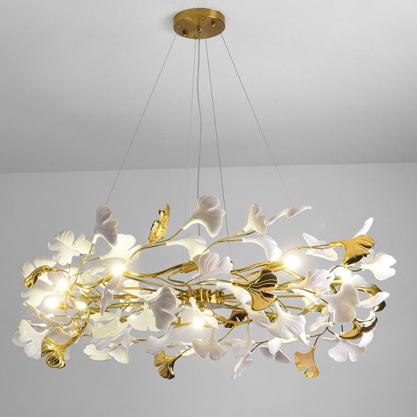 Traditional French Ginkgo Leaf Dome Rectangle Top Round Linear Iron Ceramic 6/8/10/12 Light Chandelier For Bedroom - Image 19