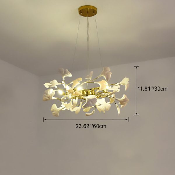 Traditional French Ginkgo Leaf Dome Rectangle Top Round Linear Iron Ceramic 6/8/10/12 Light Chandelier For Bedroom - Image 4