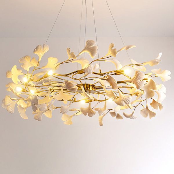 Traditional French Ginkgo Leaf Dome Rectangle Top Round Linear Iron Ceramic 6/8/10/12 Light Chandelier For Bedroom - Image 20