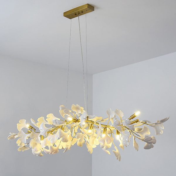 Traditional French Ginkgo Leaf Dome Rectangle Top Round Linear Iron Ceramic 6/8/10/12 Light Chandelier For Bedroom - Image 21