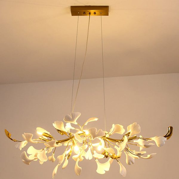 Traditional French Ginkgo Leaf Dome Rectangle Top Round Linear Iron Ceramic 6/8/10/12 Light Chandelier For Bedroom - Image 22