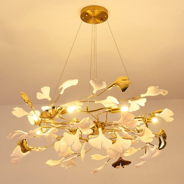 Traditional French Ginkgo Leaf Dome Rectangle Top Round Linear Iron Ceramic 6/8/10/12 Light Chandelier For Bedroom - Image 23