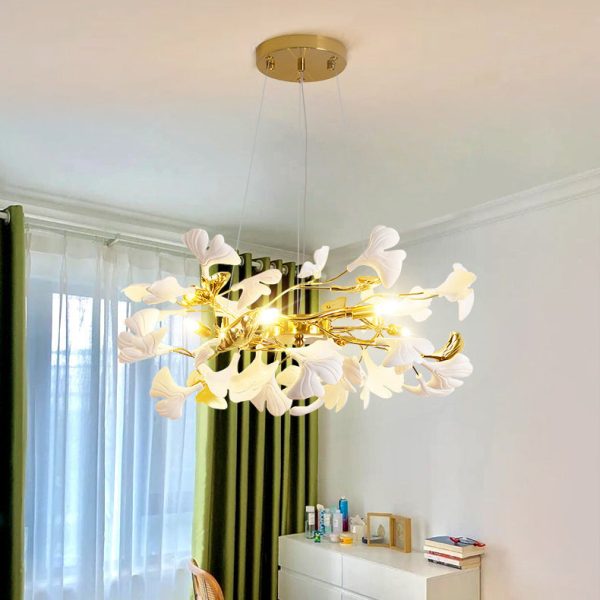 Traditional French Ginkgo Leaf Dome Rectangle Top Round Linear Iron Ceramic 6/8/10/12 Light Chandelier For Bedroom - Image 24