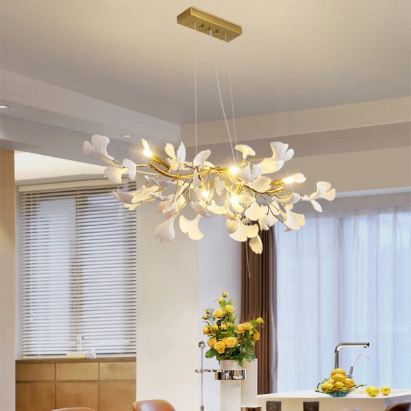Traditional French Ginkgo Leaf Dome Rectangle Top Round Linear Iron Ceramic 6/8/10/12 Light Chandelier For Bedroom - Image 25
