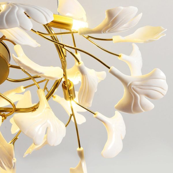 Traditional French Ginkgo Leaf Dome Rectangle Top Round Linear Iron Ceramic 6/8/10/12 Light Chandelier For Bedroom - Image 14