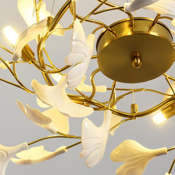 Traditional French Ginkgo Leaf Dome Rectangle Top Round Linear Iron Ceramic 6/8/10/12 Light Chandelier For Bedroom - Image 13